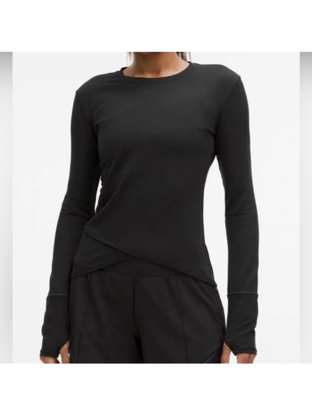 Lululemon Rulu Gathered Waist Long Sleeve Run Top Black Size Medium